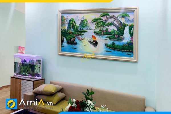 Hình ảnh Tranh sơn dầu treo phòng khách chung cư sơn thủy hữu tình đẹp AmiA TSD 384