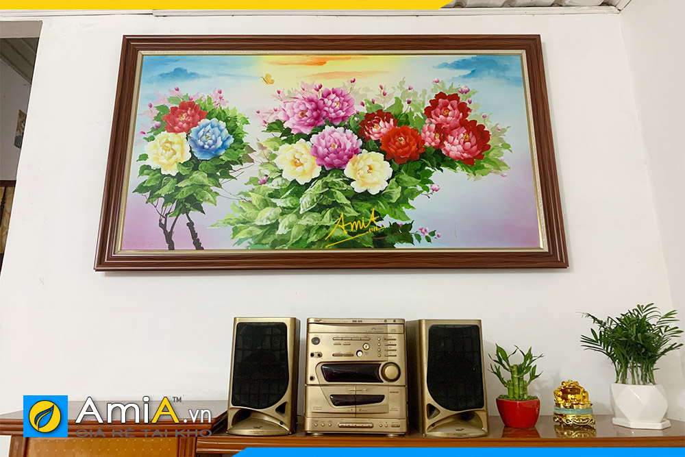 Hình ảnh Tranh treo nhà phố Văn Hội sơn dầu hoa mẫu đơn AmiA TSD 549