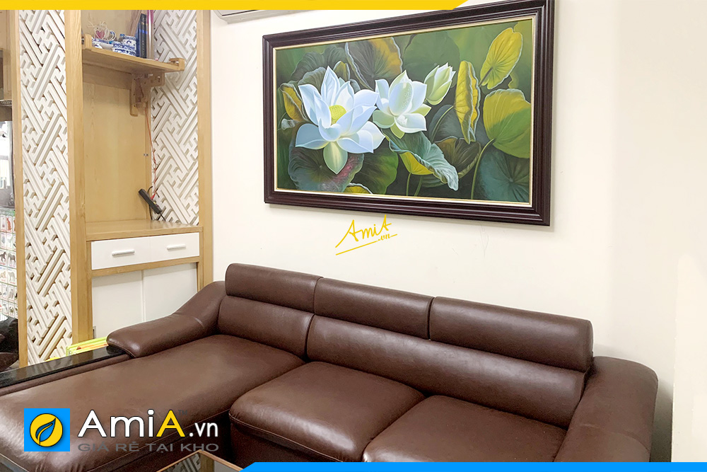 Hình ảnh Tranh treo phòng khách nhà chung cư hoa sen trắng AmiA TSD 522