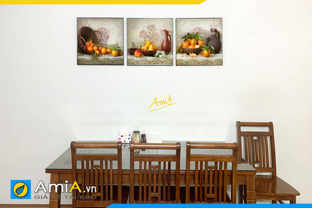 Hình ảnh Tranh treo tường đẹp bàn ăn phòng ăn hiện đại ghép 3 tấm AmiA 1678