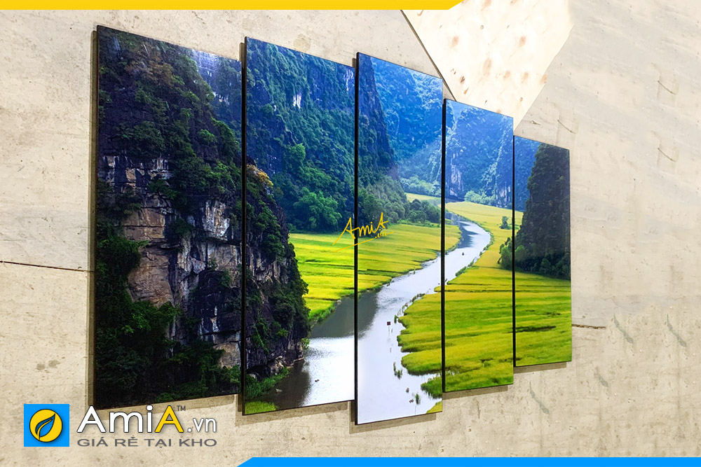 Hình ảnh Tranh treo tường đẹp phong cảnh quê hương ghép bộ 5 tấm AmiA 168