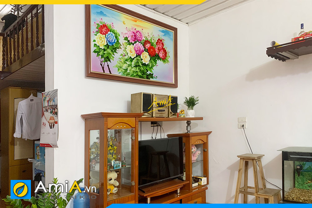 Hình ảnh Tranh treo tường hoa mẫu đơn vẽ sơn dầu cho phòng khách AmiA TSD 549