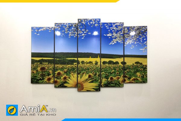 Hình ảnh Tranh treo tường phòng khách đẹp 5 tấm hoa hướng dương AmiA TPK1902