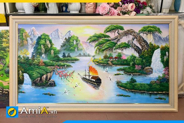 Hình ảnh Tranh treo tường sơn thủy hữu tình vẽ sơn dầu đẹp AmiA TSD 384