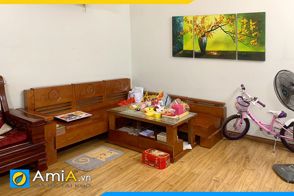 Hình ảnh Tranh vẽ sơn dầu 3 tấm treo phòng khách chung cư đẹp AmiA TPK121
