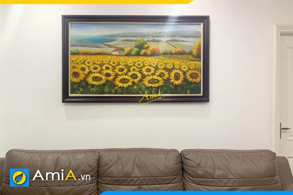 Hình ảnh Tranh vẽ sơn dầu cánh đồng hoa hướng dương treo phòng khách AmiA TPK117