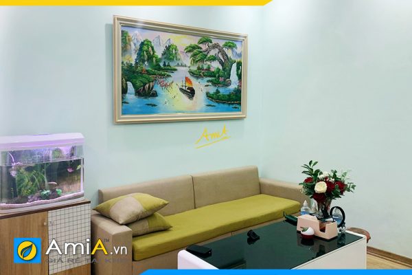 Hình ảnh Tranh vẽ sơn thủy hữu tình đẹp ý nghĩa treo tường phòng khách AmiA TSD 384