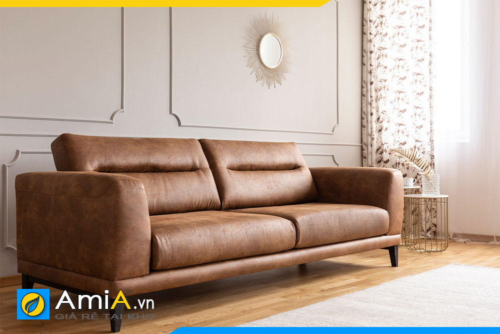 mẫu sofa phòng khách bằng da thật màu nâu hiện đại