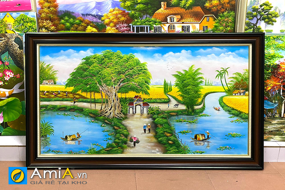 Hình ảnh Tranh sơn dầu làng quê treo tường mệnh Thổ tuổi Mão