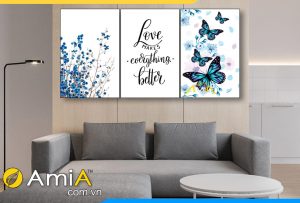 Tranh canvas hoa bướm treo tường phòng khách hiện đại