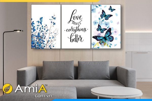 Tranh canvas hoa bướm treo tường phòng khách hiện đại