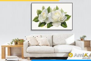 Tranh canvas đẹp 2 bông hoa trắng tinh khôi AmiA 2225