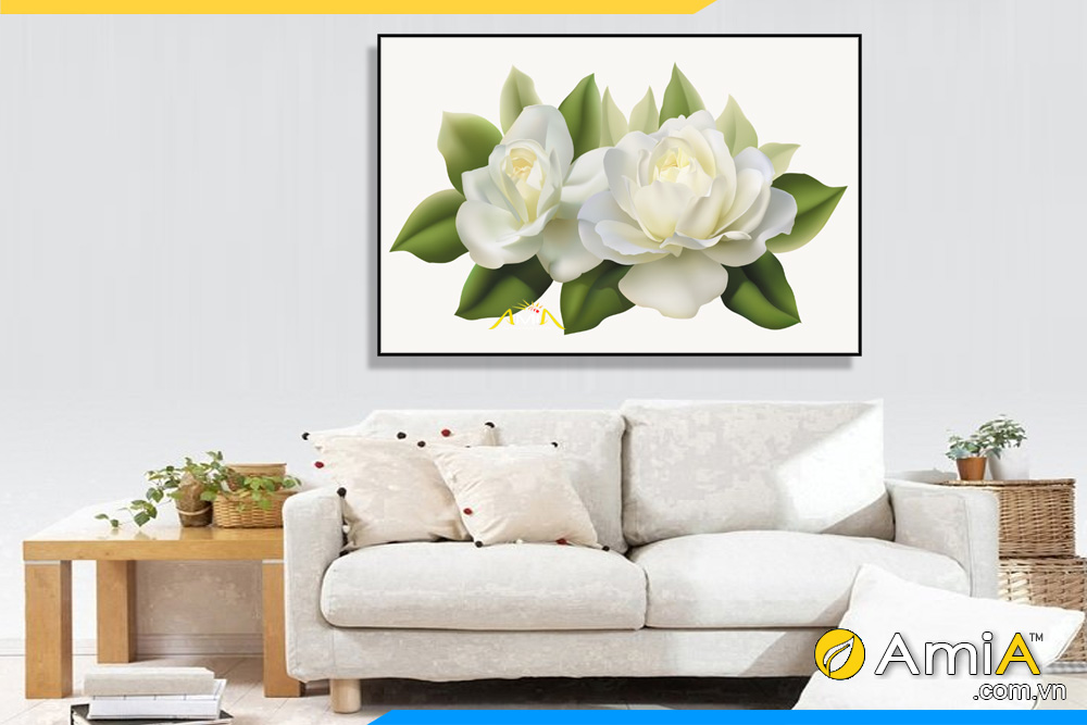 Tranh canvas đẹp 2 bông hoa trắng tinh khôi AmiA 2225