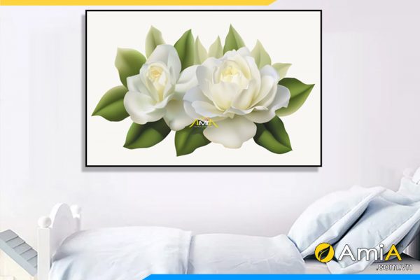 Tranh canvas 2 bộ hoa trắng treo phòng ngủ