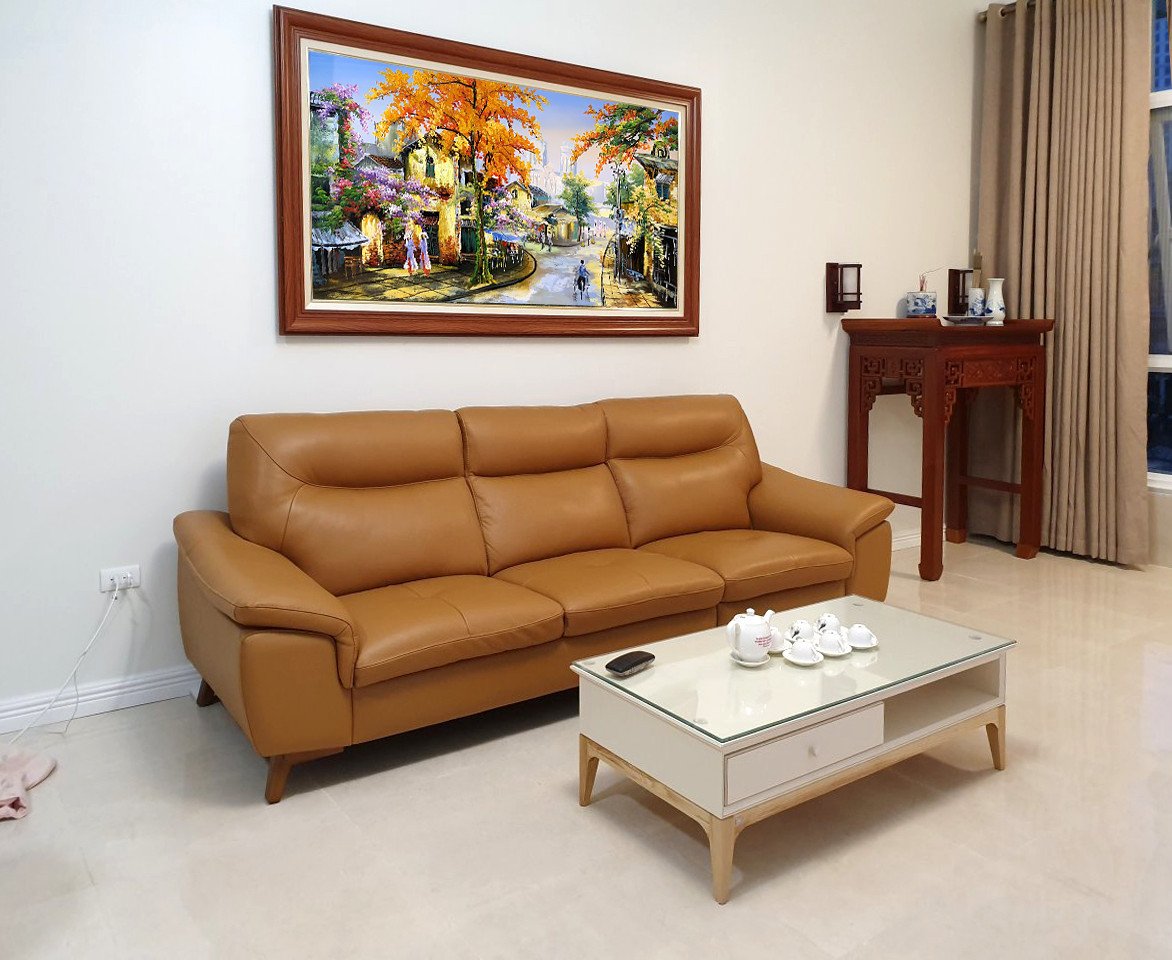 Tranh sơn dầu Amia TSD 652 kết hợp cùng sofa văng phòng khách